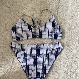 Zaful | Size Medium | Blue and White Geometric Bikini Cheeky Coverage Swim